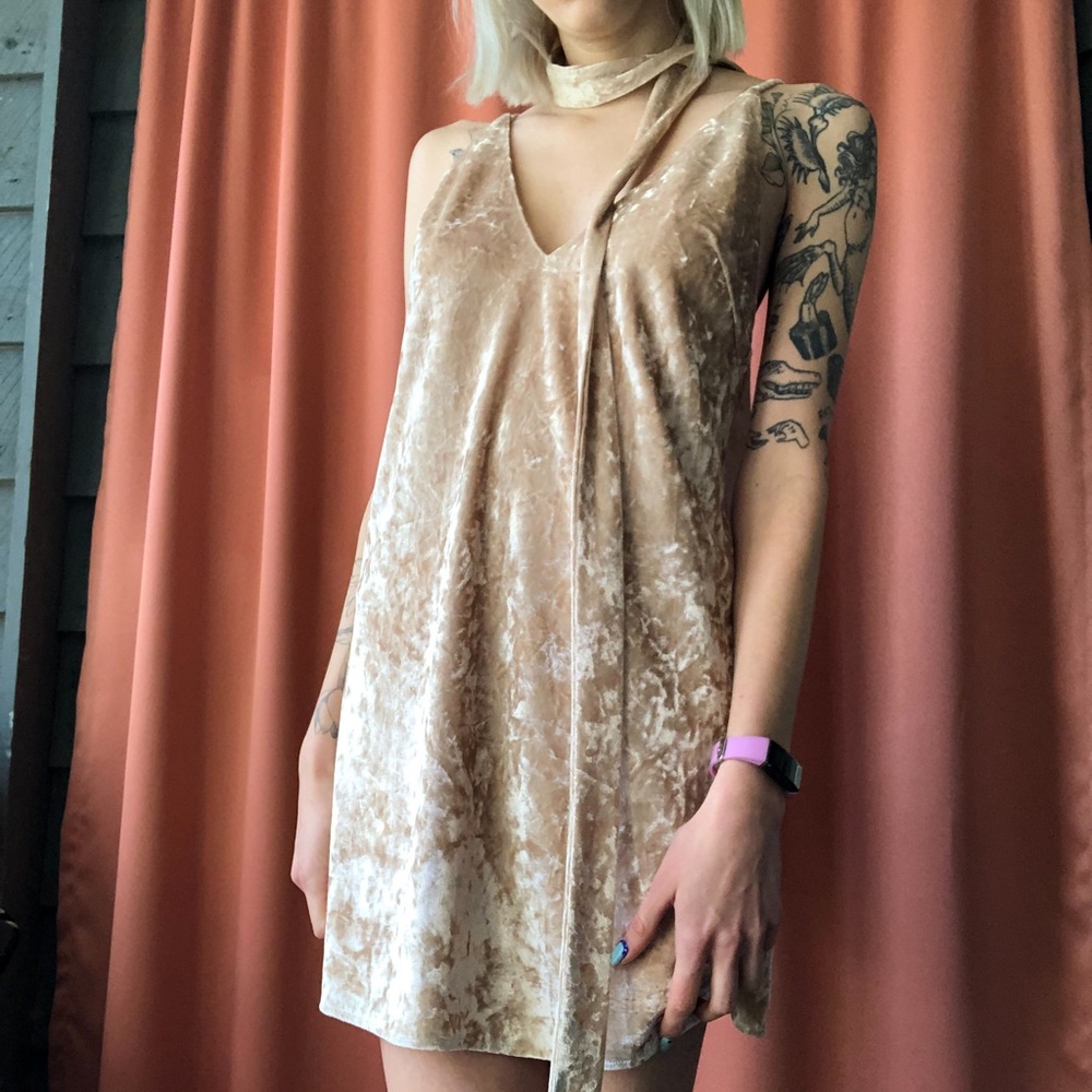 baby pink crushed velvet adjustable dress